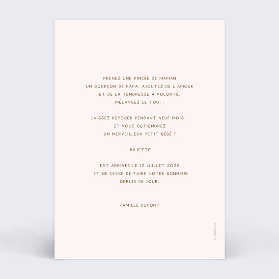 Faire part naissance Bébé d'été Verso