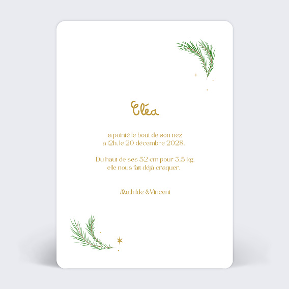 Faire part naissance Bébé Noël Verso