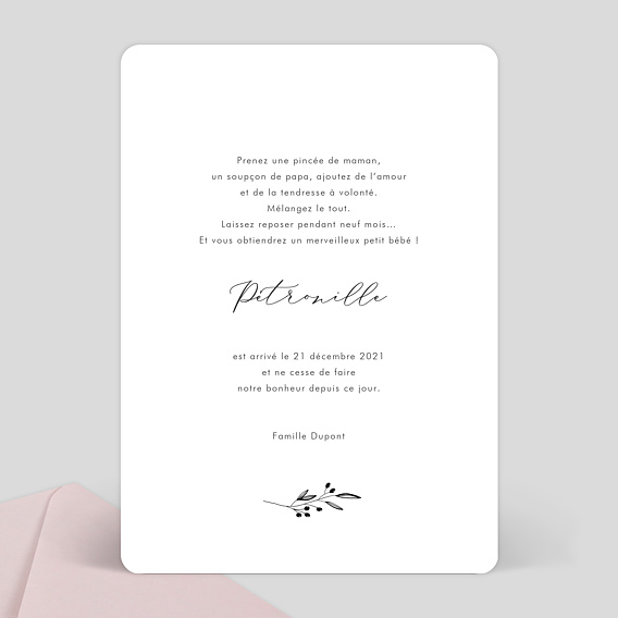 Faire part naissance Bonheur en Photos Verso