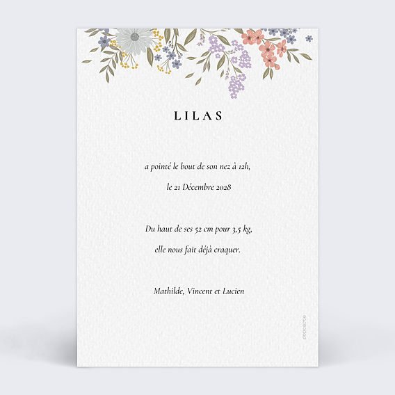 Faire part naissance Bucolique Verso