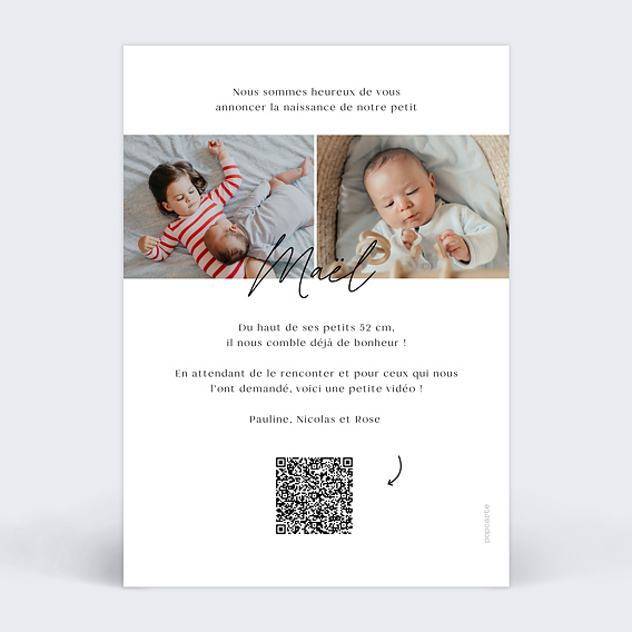 Faire part naissance Certificat Graphique Verso