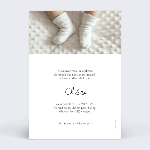 Faire part naissance Certificat Vertical Noir Verso