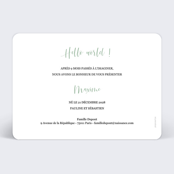 Faire part naissance Cinématic 3 Photos Verso