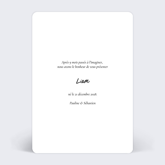 Faire part naissance Définition bébé Verso