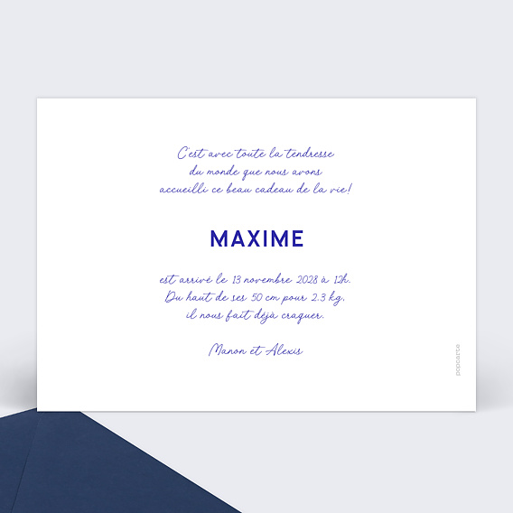 Faire part naissance Douce rayure bleue Verso