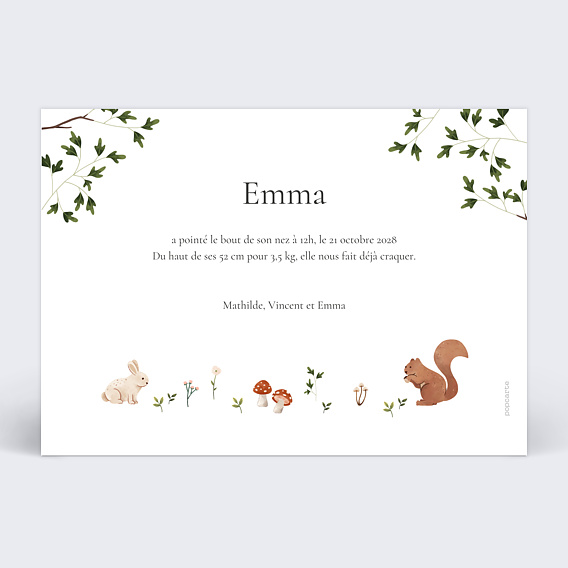 Faire part naissance Forêt Enchantée Paysage Verso