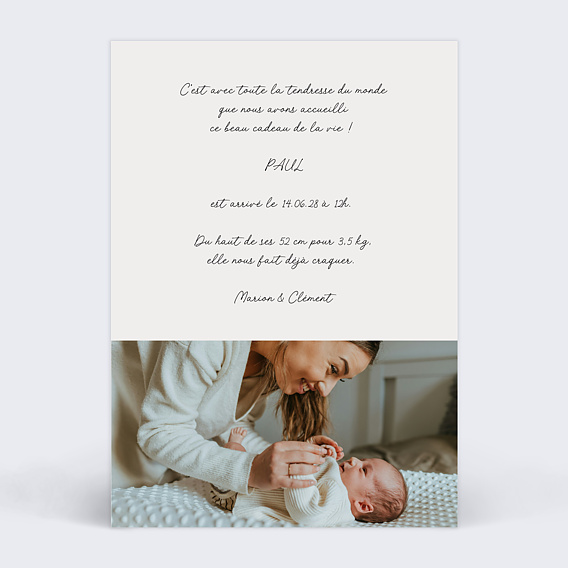 Faire part naissance Grande Photo Verso