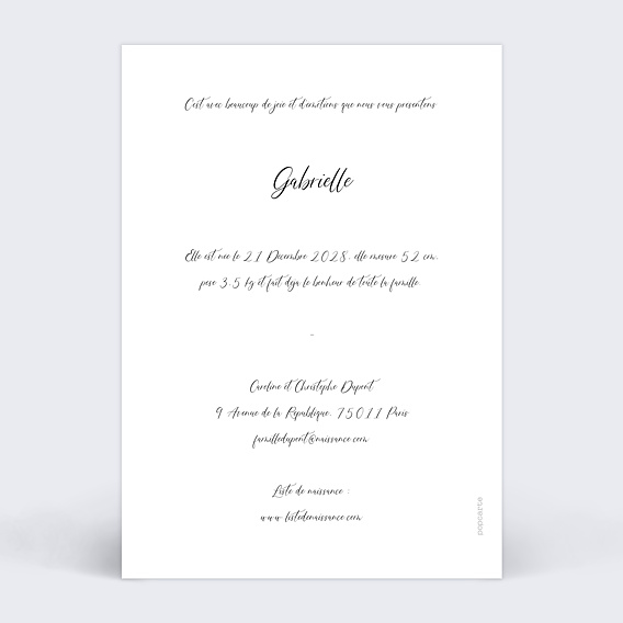 Faire part naissance Innocence Verso