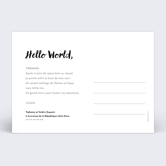 Faire part naissance Joli Coeur Verso