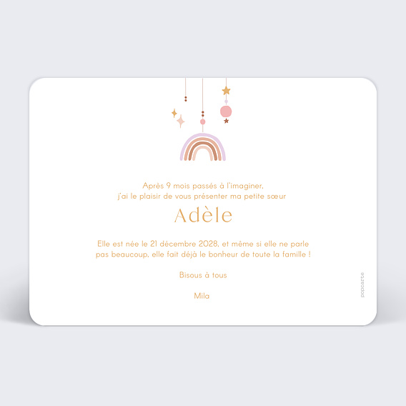 Faire part naissance Lettrine Cosmos Verso