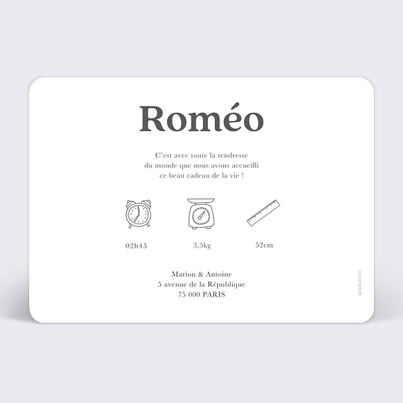 Faire part naissance Lettrine moderne Verso