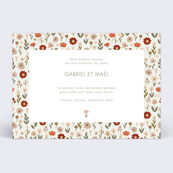 Faire part naissance Liberty Automne Jumeaux Verso