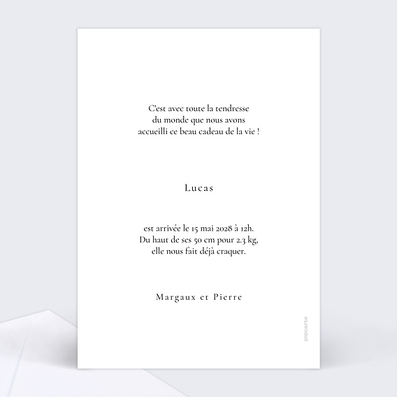 Faire part naissance Ligne du coeur Verso