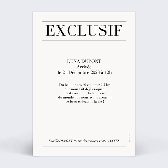 Faire part naissance Magazine Verso