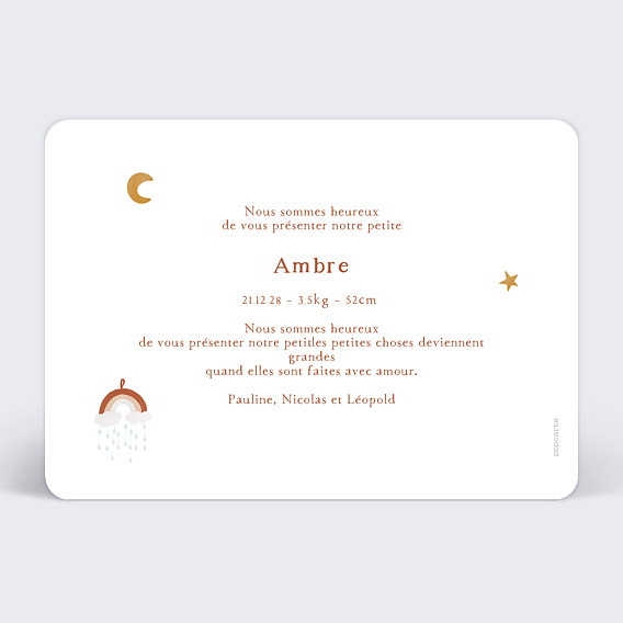 Faire part naissance Mobile Arc-en-Ciel Verso