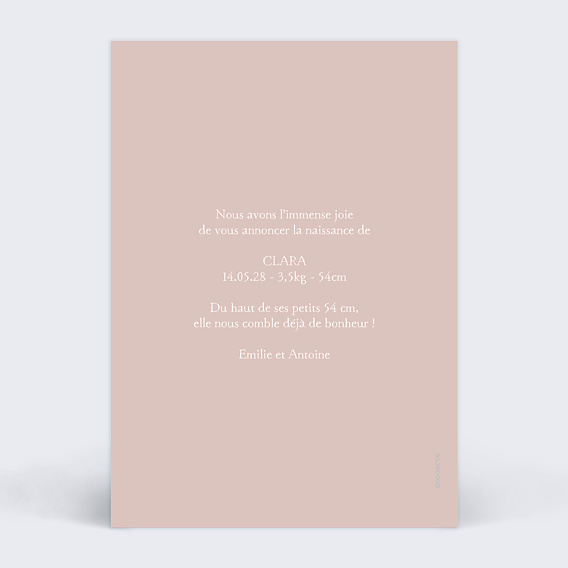 Faire part naissance Motif Fleurs Verso