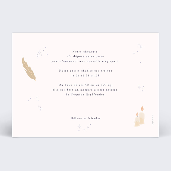 Faire part naissance Petit Sorcier Verso