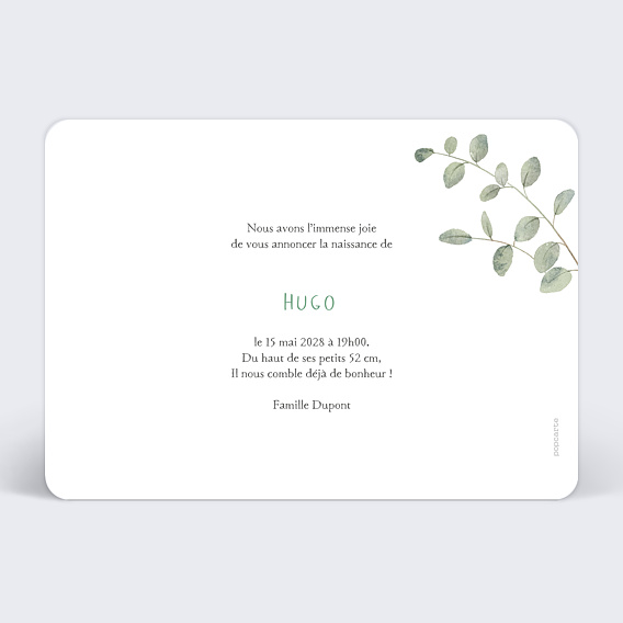 Faire part naissance Petite Salopette Garçon Verso