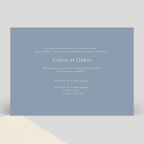 Faire part naissance Pictogrammes Jumeaux Verso