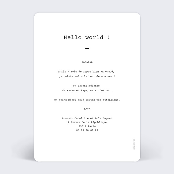 Faire part naissance Polaroid II Verso