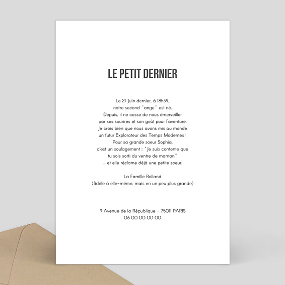Faire part naissance Prénom Mignon Verso