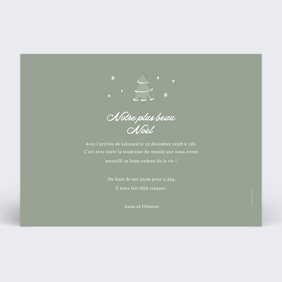 Faire part naissance Sapin de Noël Verso