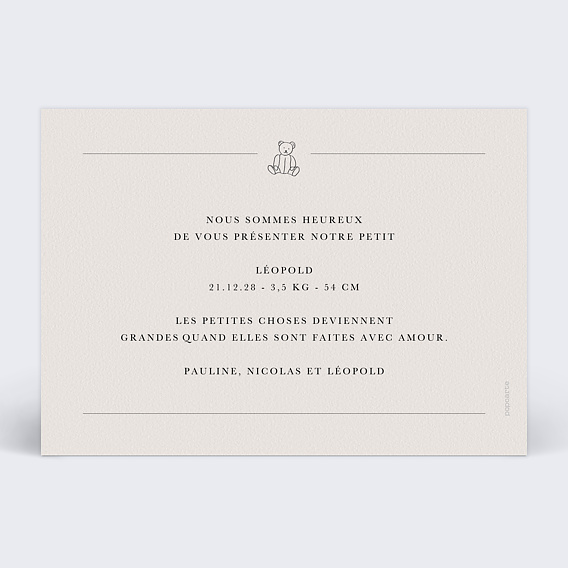 Faire part naissance Télégramme Verso