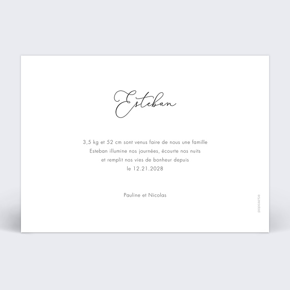 Faire part naissance Typographie Verso