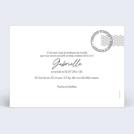 Faire part naissance Colis Reçu Verso