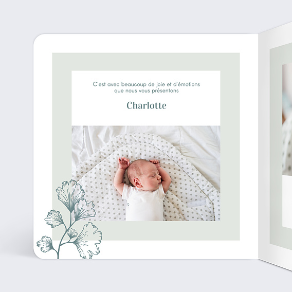 Faire part naissance Botanique Simple Intérieur Gauche
