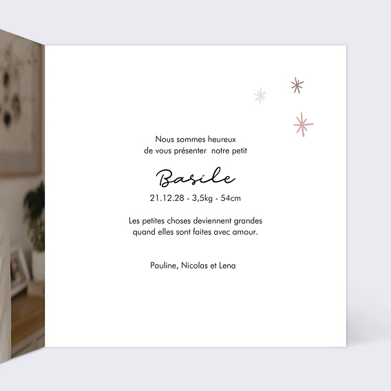 Faire part naissance Jolies Étoiles Intérieur Droit