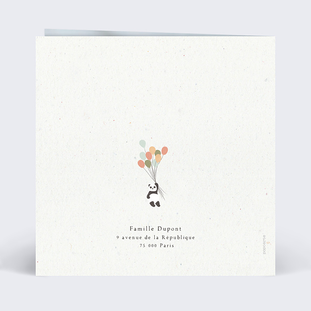 Faire-part Naissance Panda ballons Verso