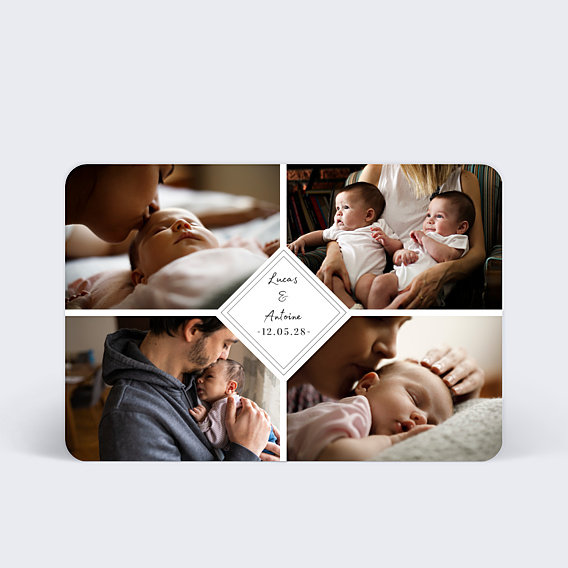 Faire-part Naissance Charme Classique Jumeaux