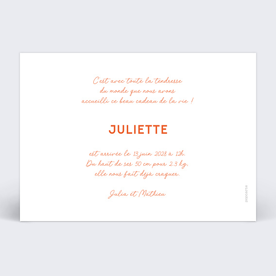 Faire part naissance Douce rayure rose Verso