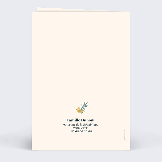 Faire-part Naissance Mésange Prénom Verso
