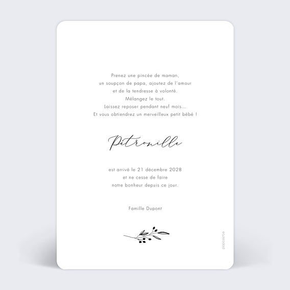 Faire part naissance Bonheur en Photos Verso