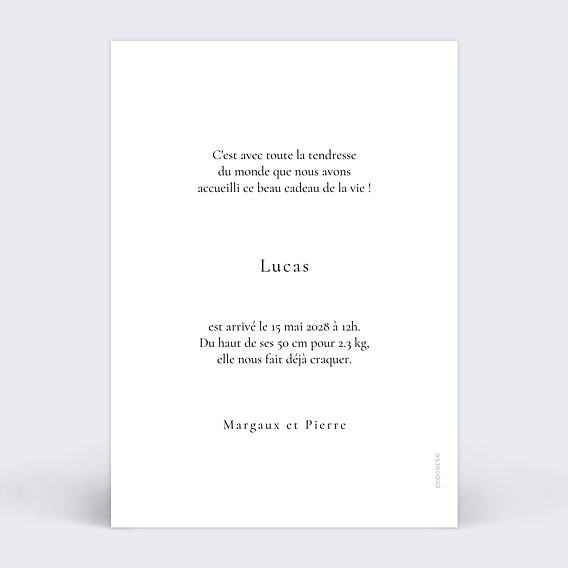 Faire part naissance Ligne du coeur Verso