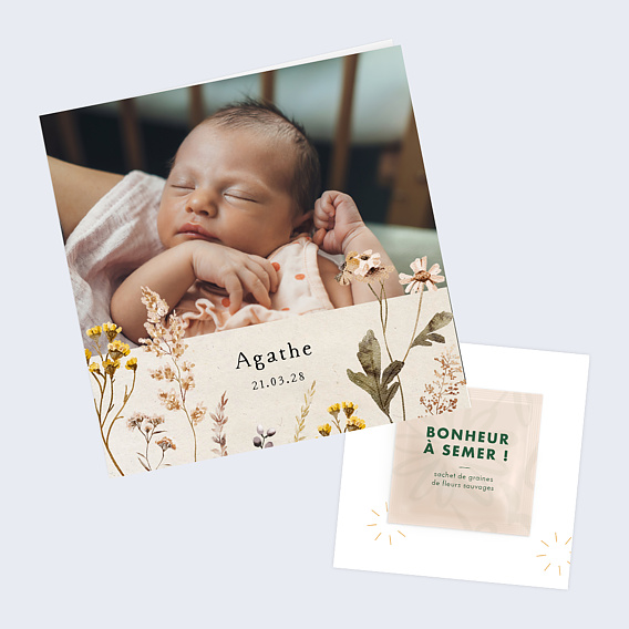Faire-part Naissance Bouquet Sauvage Graines