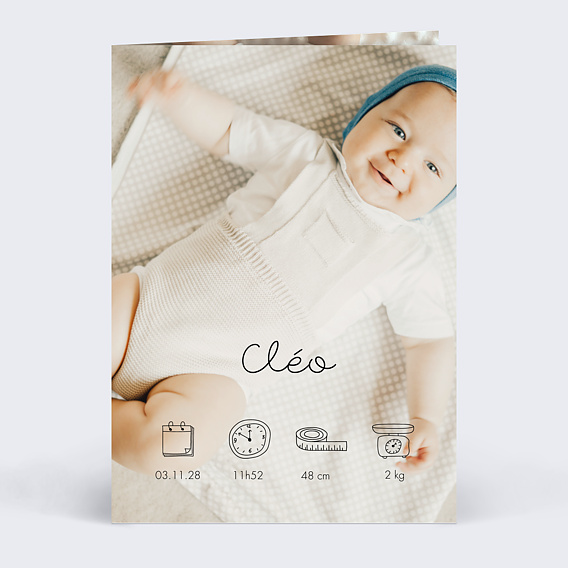 Faire part naissance Certificat Vertical Noir