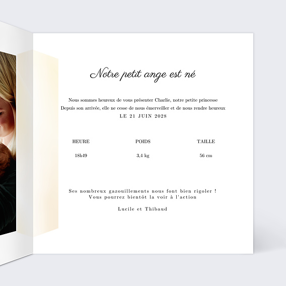 Faire part naissance Dorure Couronnée Intérieur Droit
