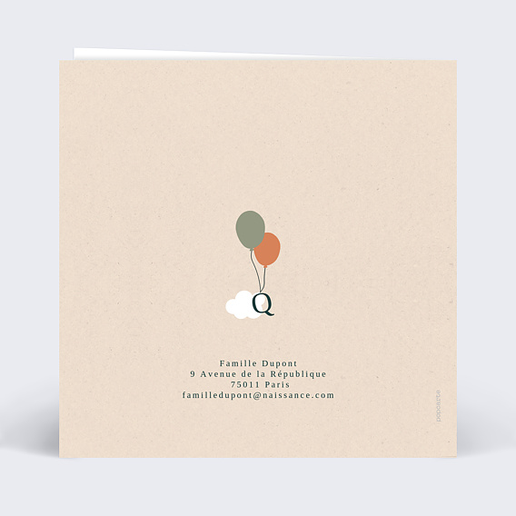 Faire part naissance Envolée Verso