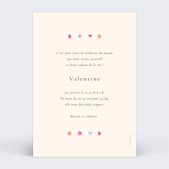 Faire part naissance Petit motif coloré Verso