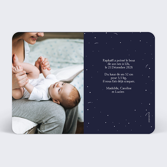 Faire part naissance Ourson et cosmos Verso