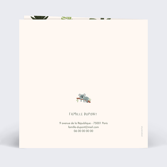 Faire part naissance Polaroïd jungle Verso