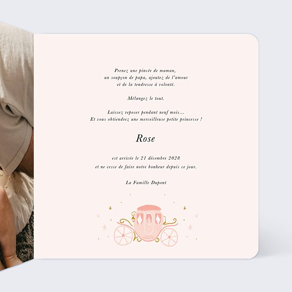 Faire-part Naissance Princesse Carrosse