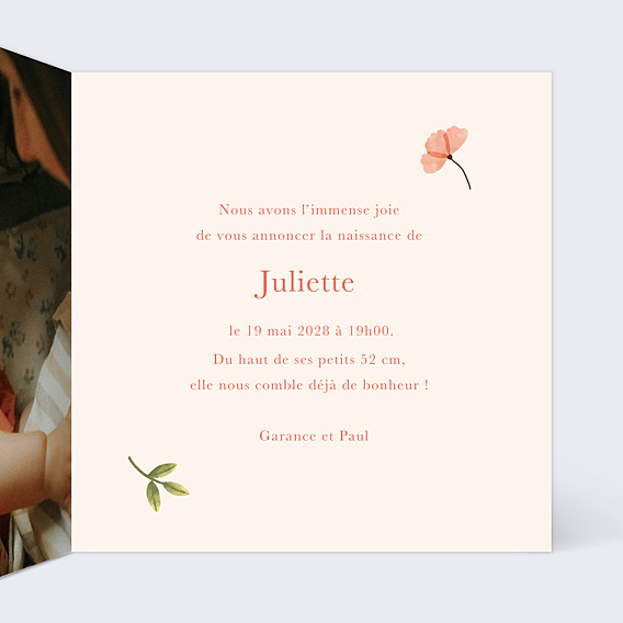Faire-part Naissance Fleurs Aquarelles