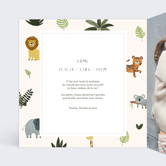 Faire part naissance Polaroïd jungle Intérieur Gauche