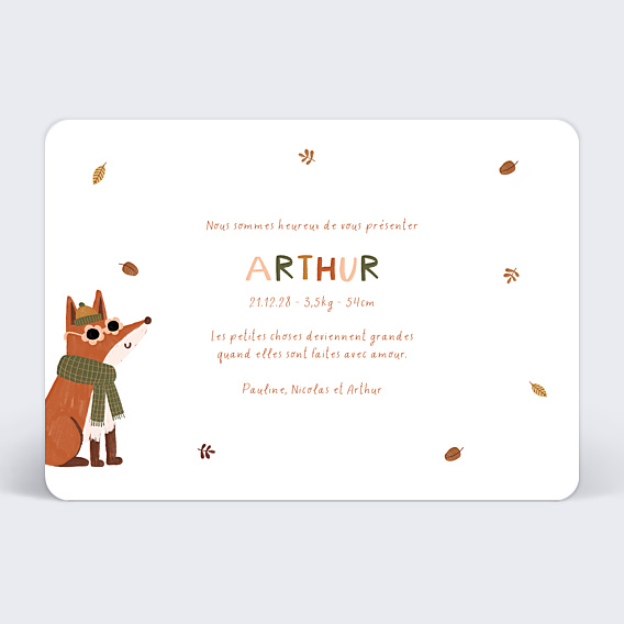 Faire-part Naissance Renard automne