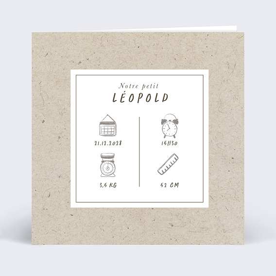 Faire part naissance Certificat Kraft Recto