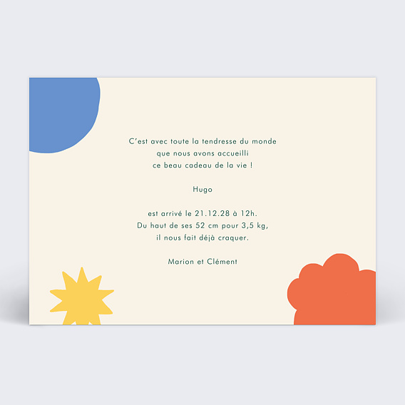 Faire part naissance Papa + Maman Colorée Verso